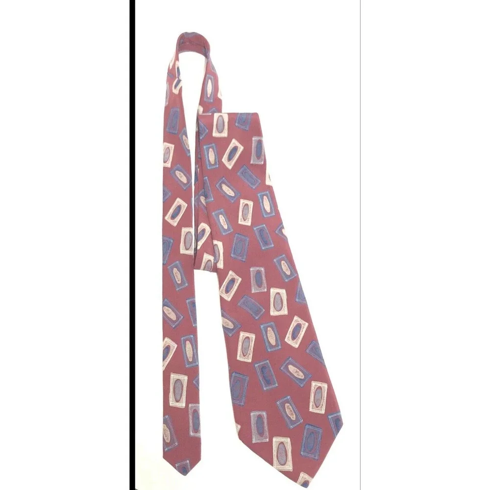 Gianfranco Ruffini Italy Neck Tie 100% Italian Silk 60” Long, Maroon Multi Color
